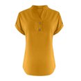 thumbnail image 3 of Tunic Tops Women Cotton Linen Casual Short Sleeve 1/4 Button Henley V Neck Shirts Loose Fit Summer Beach Vacation Blouse Saffron 3XL, 3 of 4
