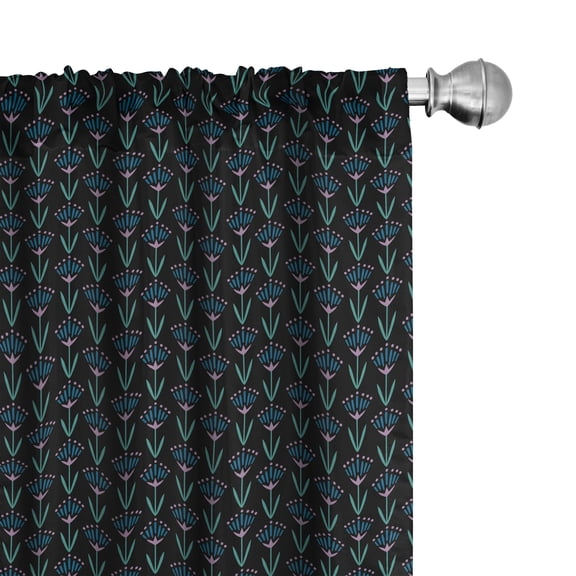 Ambesonne Floral Window Curtains, Art Deco Flowers Leaves Art, Each 28" W x 63" L, Taupe Grey and Sea Green