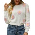 thumbnail image 1 of Suéter de punto con cuello redondo, suéter de punto con estampado floral Suéter de punto con cuello redondo acanalado Suéter de punto con cuello redondo Rendimiento lleno de energía, 1 of 7