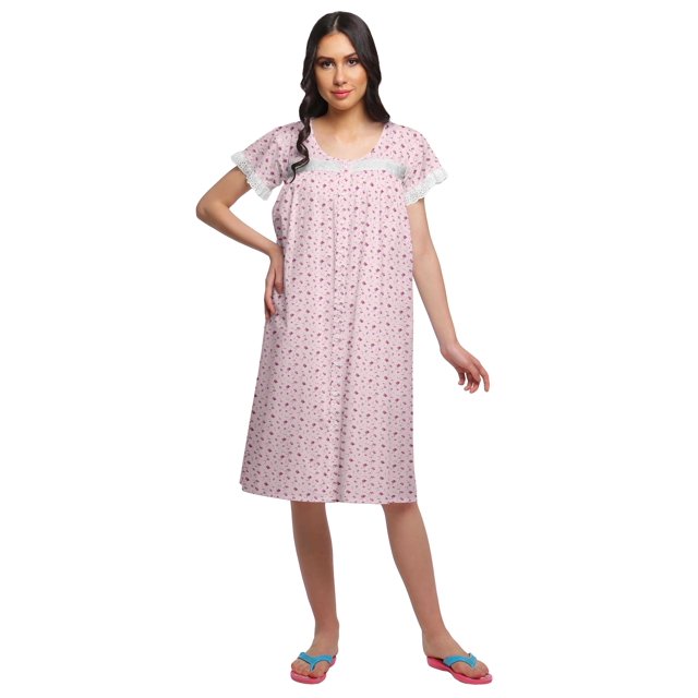 Moomaya Robe de Nuit d'Allaitement en Popeline de Coton à Manches Courtes Imprimée pour Femmes