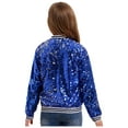thumbnail image 4 of Yartina Kids Boys Girls Shiny Sequins Bomber Jacket Long Sleeve Baseball Sports Coat Hip-Hop Dance Royal Blue 12, 4 of 7