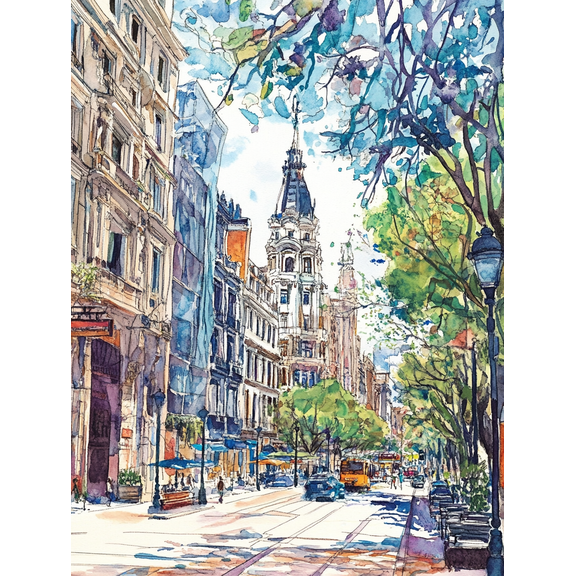 European Street Scene Watercolor Painting/Canvas Art, Perfect for Living Room, Bedroom, Office, Dining Room, and Hotel Decoration.