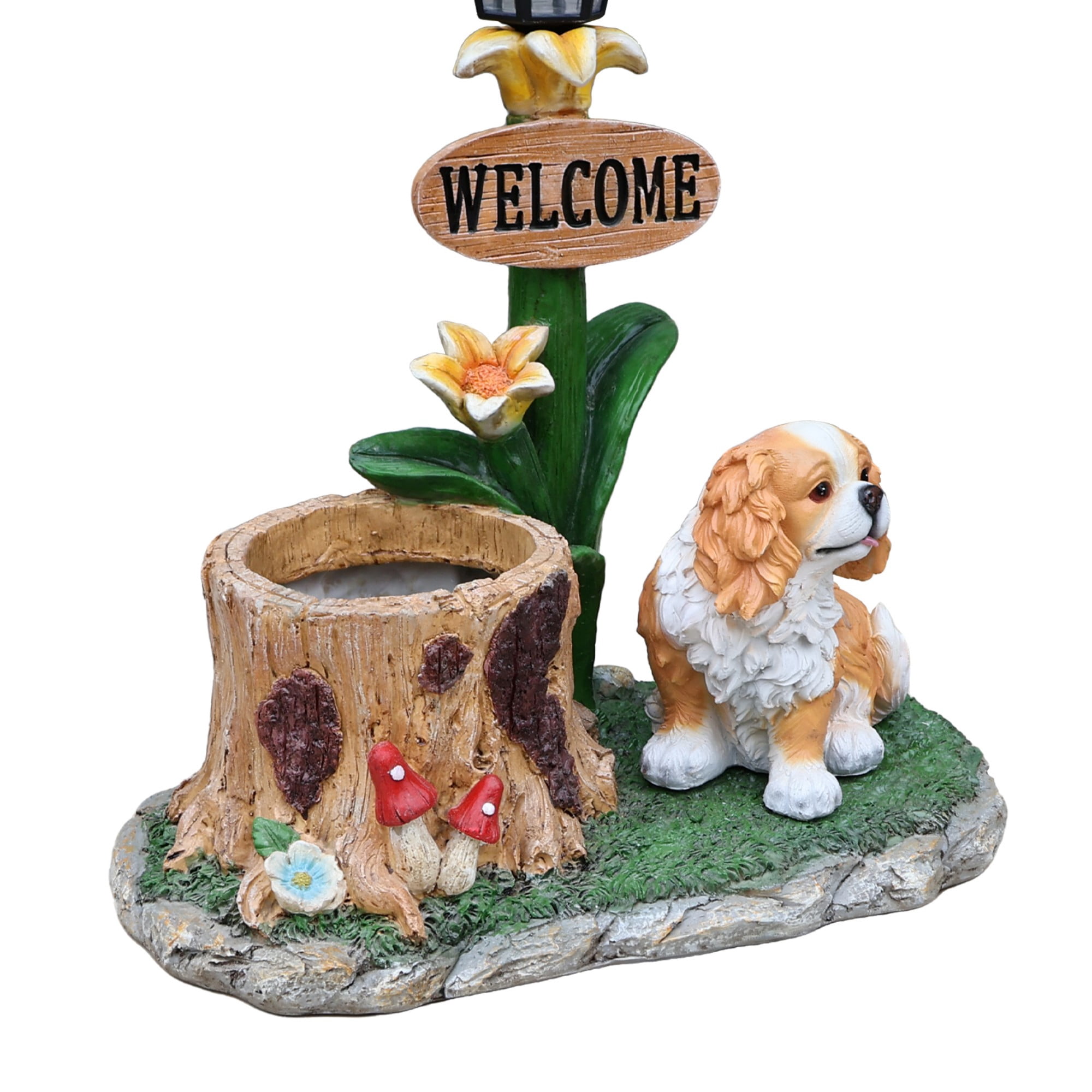 Sitting Dog Solar Lantern Planter Statue with LED Light, Brown Resin Flower Pot Decor, Garden Yard Patio Outdoor