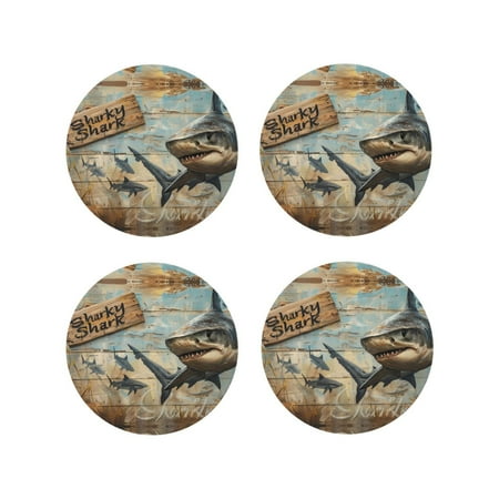 

Leather Coasters Set of 4 - Wood Grain Shark Lightweight Non-Slip Drink Coasters for Desk Anti-Scalding Desk Cup Coasters for Office Table Decor Round Shape