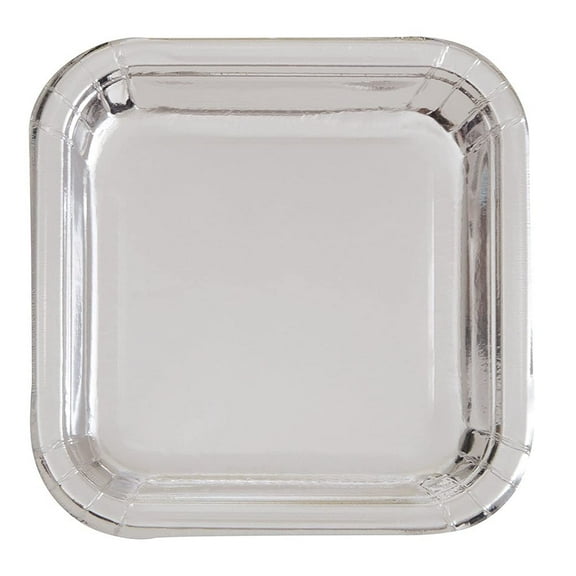 Square Paper Plates, 7 in, Silver Foil, 8ct