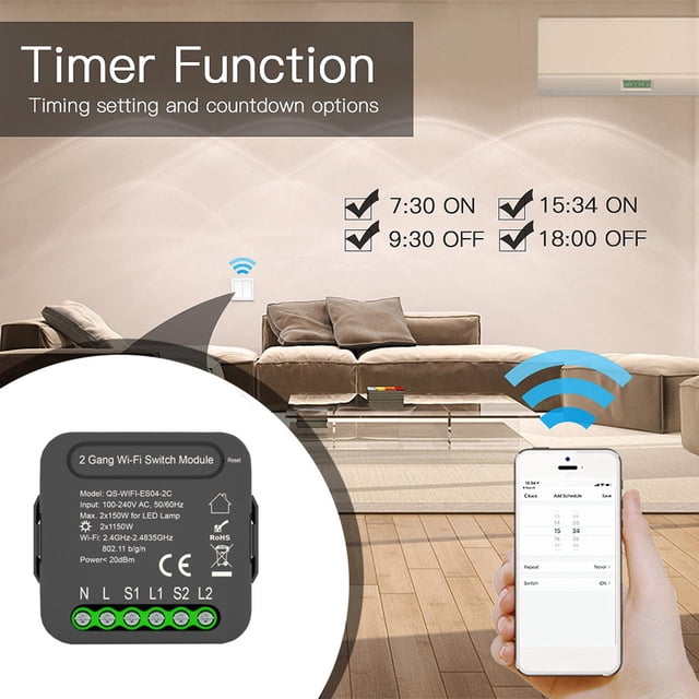Módulo de interruptor de 2 entradas para Tuya, módulo de conversión eléctricos inalámbricos, interruptor de lámpara inteligente para