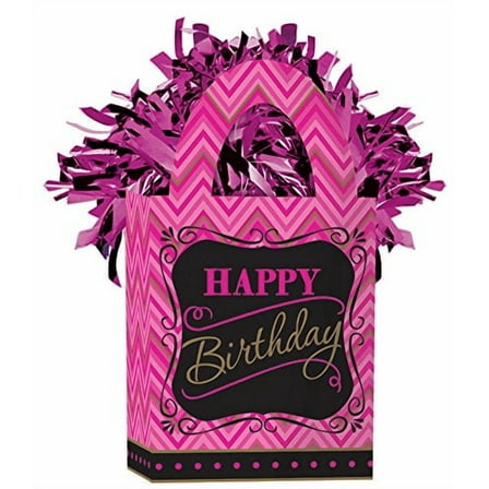 "Happy Birthday" Mini Tote Balloon Weight in Pink | Party Decor