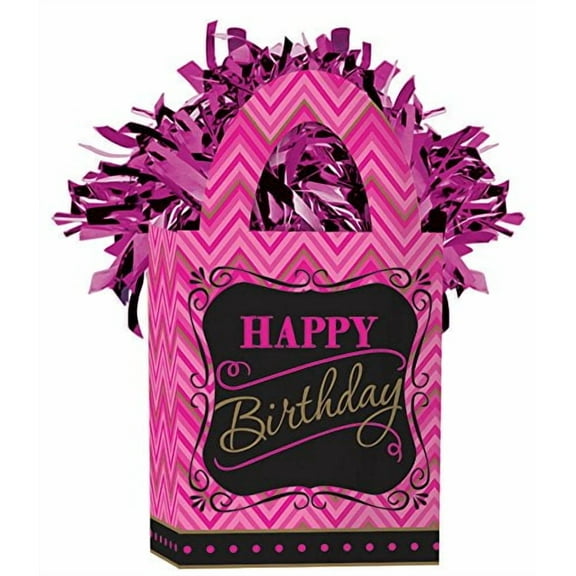 "Happy Birthday" Mini Tote Balloon Weight in Pink | Party Decor