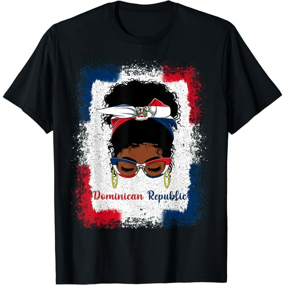 Messy Bun Dominican Republic Flag Womens Woman Girl T-Shirt Black Small