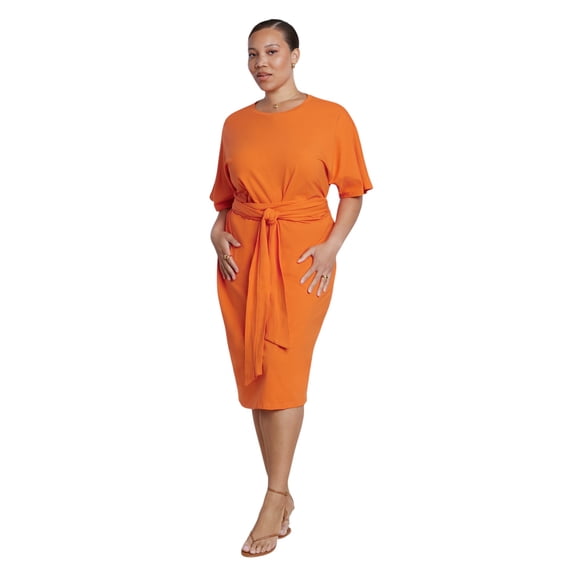 ELOQUII Women's Plus Size Cross Front Flutter Sleeve Dress