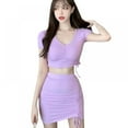 thumbnail image 6 of Women's V Neck Short Sleeves T Shirt + Mini Skirt Two-Piece Set, 6 of 6