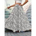 thumbnail image 4 of Women's Floral Boho Pleated Maxi Skirts Elastic High Waist Flowy Skirt for Beach Summer White XL, 4 of 9