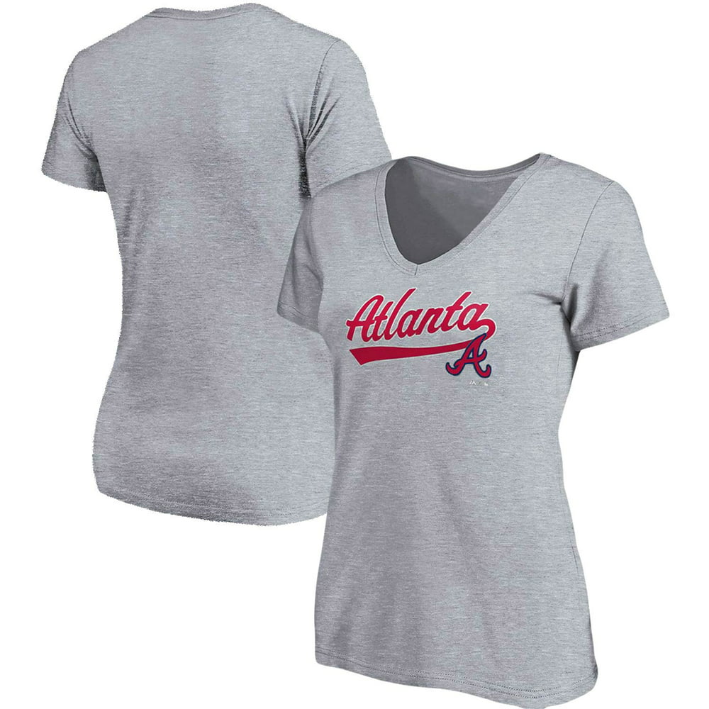 Atlanta Braves Majestic Women's Showtime V-Neck T-Shirt - Heathered ...