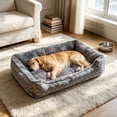 thumbnail image 5 of Sahpxhe Dog Bed, Rectangular High Bolster Warm Plush Pet Bed With Geometric Line Print For Indoor Cats And Small Medium Dogs, 5 of 6