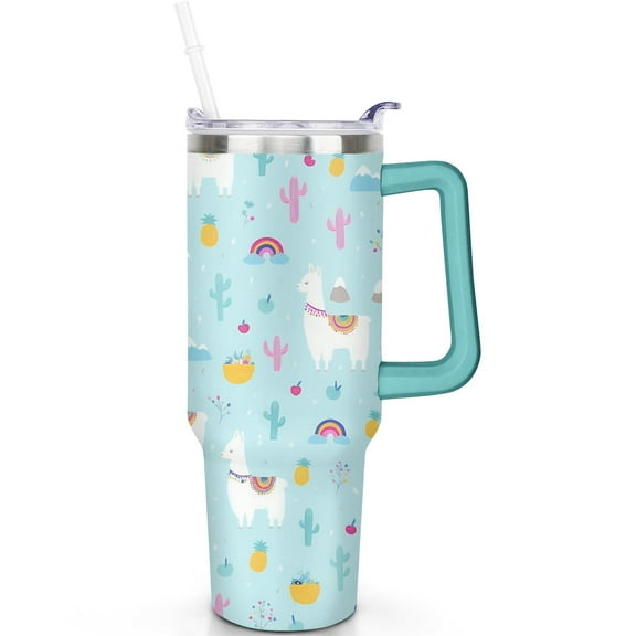 1pc Cute alpaca 40oz Tumbler with Straw & Handle - Insulated Stainless Steel Cup | Holiday Gift for Man Women (Christmas, Valentine's, Birthday)