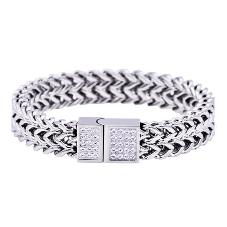 Arista Cubic Zirconia Diamond embedded Men's Fashionable Bracelet in Stainless Steel, 8.5"