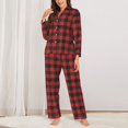thumbnail image 2 of Vsdgher Red Black Plaid Pajamas Set Long Sleeve Sleepwear Womens Button Down Nightwear Pj Sets-Large, 2 of 7