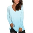 thumbnail image 4 of ClodeEU Womens Lightweight V Neck Long Sleeve T-Shirt ,Soft Casual Slim Fit Tops A-Blue,Womens Plus M, 4 of 7
