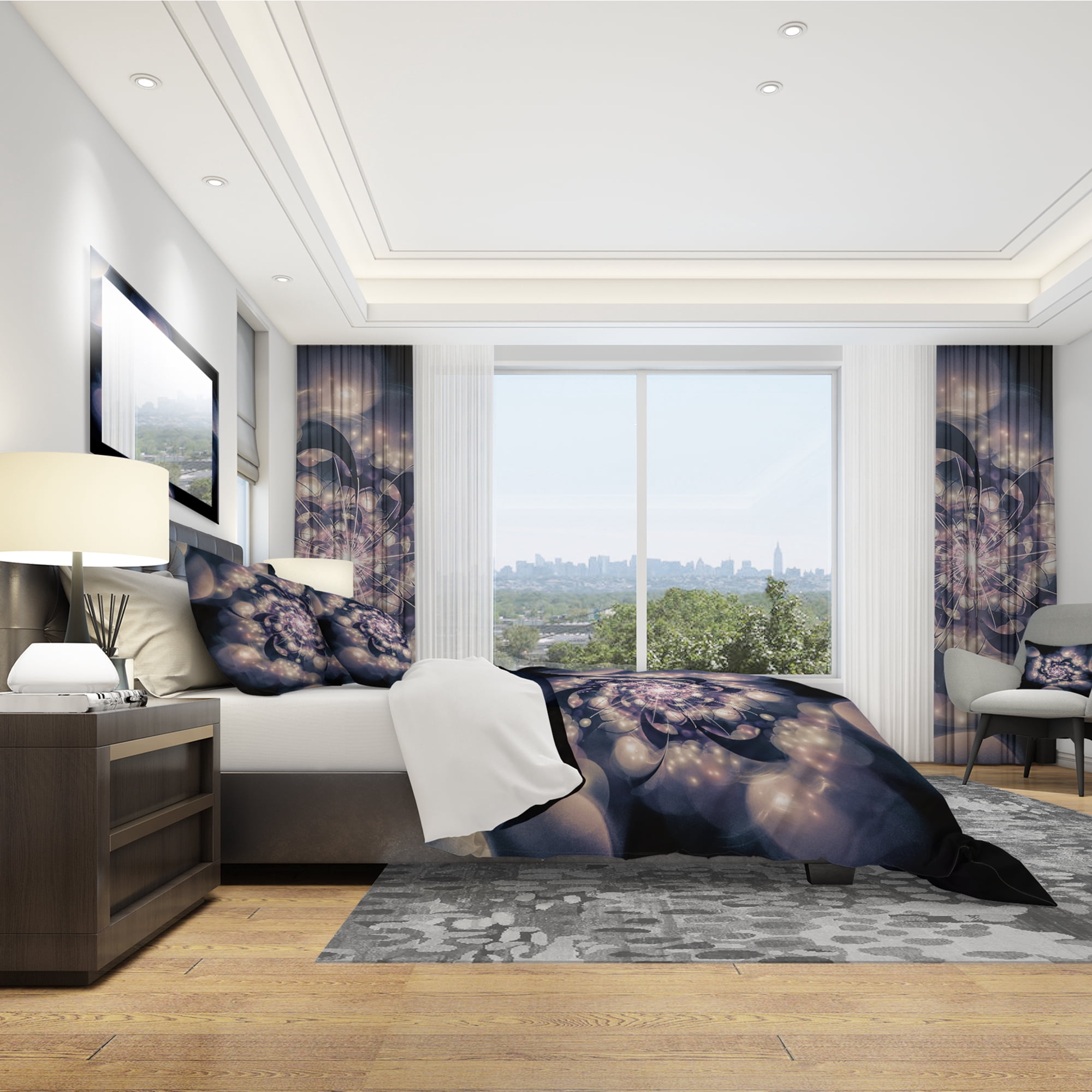 Designart 'Black White Fractal Flower in Dark' Modern & Contemporary Duvet Cover Set