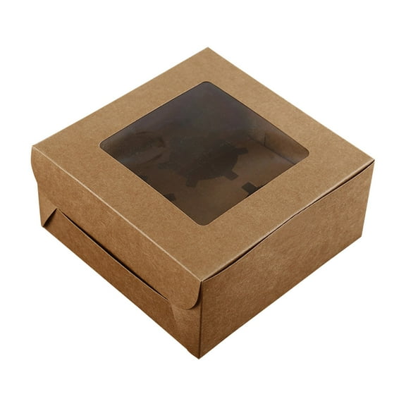 NIAIZEK Light Brown Kraft Paper Cupcake Box 4 Cavity with Window, Bakery Packaging for Home Bakers and Parties