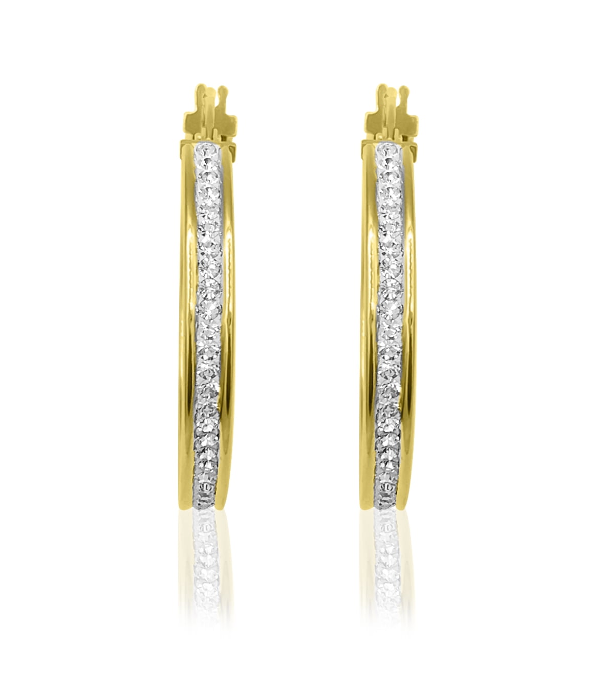 Brilliance Fine Jewelry 14K Gold Plated Sterling Silver Crystal Classic Round Hoop Women's Earring