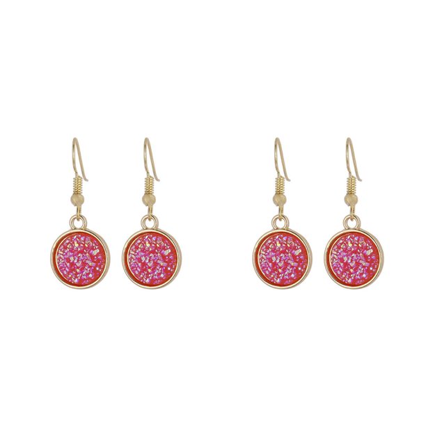 Guardurnaity 1 par de pendientes colgantes, accesorios de joyería colgantes redondos Drusy, suministro a juego de ropa, regalos femeninos, Rosa roja 2piezas