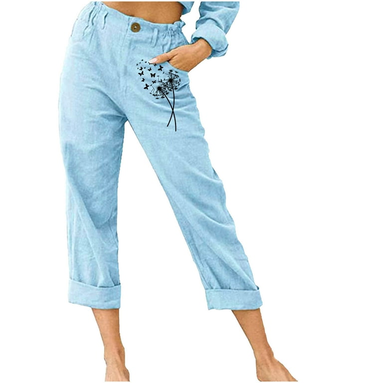 KIHOUT Womens Casual Long Pants High Waist Summer Printed Pants 