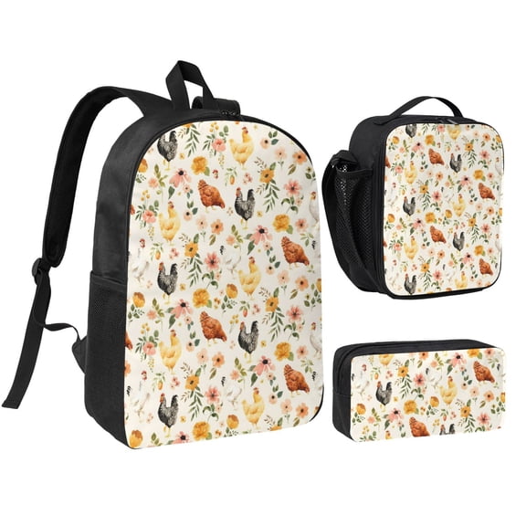 Cute Chicken Backpack Set 3pc Including Backpack, Lunch Bag and Pen Bag Combination