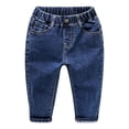thumbnail image 3 of TIREOW Toddler Baby Boys Washed Denim Pants Little Boys Straight Leg Denim Trousers Trendy Versatile Elastic Waist Jeans Streetwear, 3 of 7