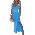 thumbnail image 2 of Women Crochet Hollow Plunge Backless Bandage Sleeveless Split Long Dress, 2 of 8