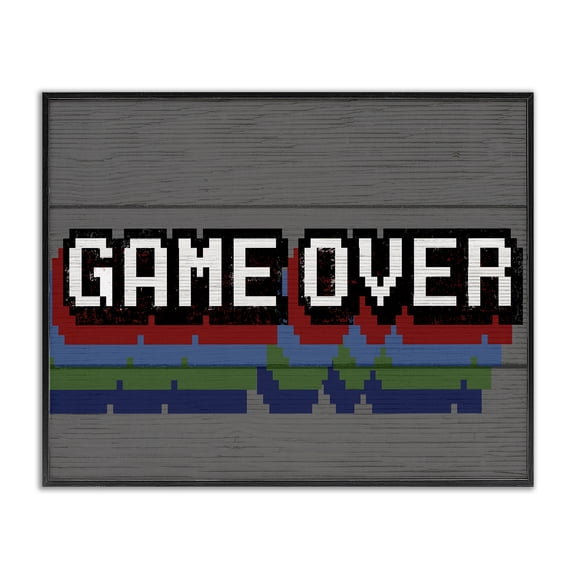 Stupell Industries Contemporary Retro Game Over Phrase Black Framed Giclee Art, 14 x 11, by Lil' Rue