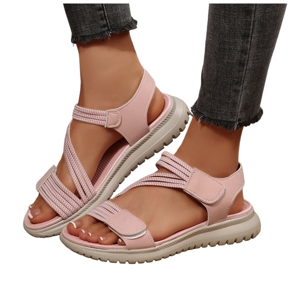 Strappy Sandals for Women Thick Soft Sole Cushioned Athletic Walking Shoes Quick Drying Nonslip Casual Flat Beach Shoes Pink Size 6.5