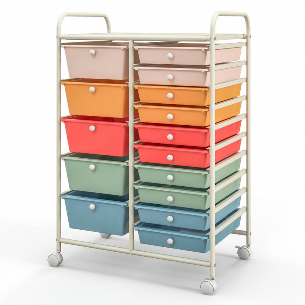 Barara King File Cabinet, Filing Cabinet Organizer,15-Drawer Utility Rolling Organizer Cart Multi-Use Storage-Deep Multicolor