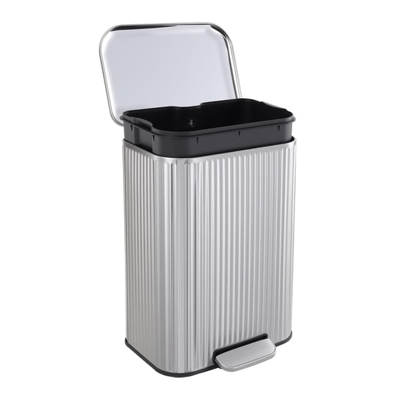 13.2Gal Rectangular Step Pedal Trash Can with Soft-Close Lid,Stainless Steel Recycling Bin with Removable Inner Bucket,for Office, Kitchen,Bedroom,Bathroom,Silver