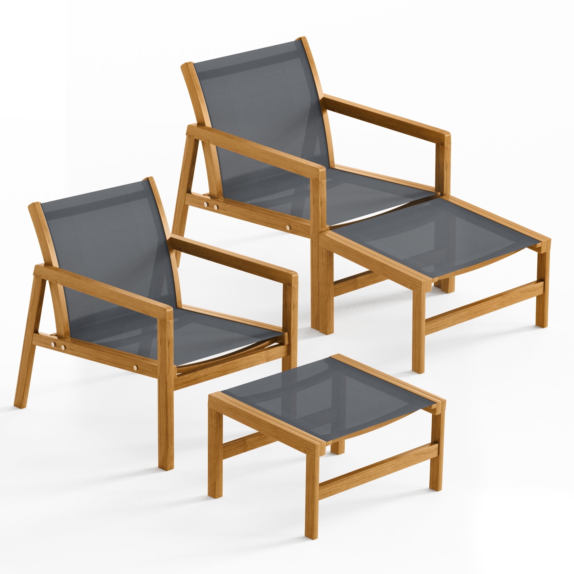 Homall 4 Pieces Patio Conversation Set Outdoor Furniture Set Textilene Acacia Wood Outdoor Chair with Ottoman, Gray