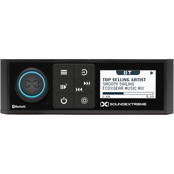 Marine Single-DIN Size Waterproof AM/FM Bluetooth Powersports Stereo 200 Watt Radio with Built-in 4 Zone LED Controller
