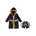 thumbnail image 3 of iiniim Kids Boys Boxing Metallic Satin Robe Open Front Hooded Grown Cloak with Belt and Boxer Shorts B1 8, 3 of 7