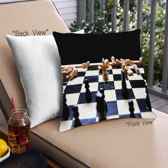 Ahgly Company Games Chess Outdoor Throw Pillow, 18 inch by 18 inch