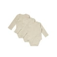 thumbnail image 2 of Hanes Pure Comfort Baby Long Sleeve Bodysuits, Organic Cotton, Boys & Girls, 3-Pack Mushroom Beige 18MTH, 2 of 2