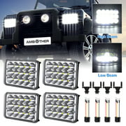 4Pack Jeep Wrangler Headlights, AMBOTHER 36000LM 6000K Rectangle 4x6 LED Headlights,  IP67 Waterproof Jeep Headlights with Sealed Beam& Cree Chip  Interchange Part H4651 H4652 H4656 H4666 H6545