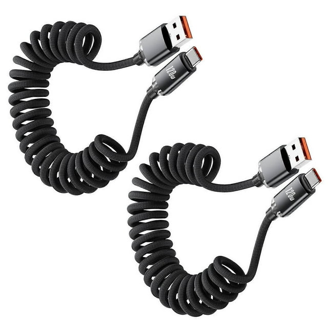 120W Quick Power Cable Reinforced Spring USB C to Type C Nylon and Metal Texture Suitable for Various Portable Devices red