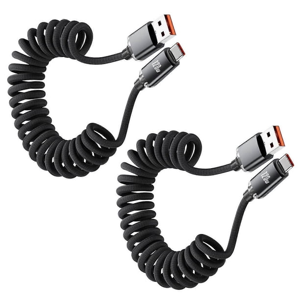 120W Quick Power Cable Reinforced Spring USB C to Type C Nylon and Metal Texture Suitable for Various Portable Devices red