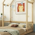 thumbnail image 5 of Full Size Montessori Toddler Floor Bed Frame, Wooden House-Shaped Frame Headboard Bed for Kids, Toddler House Bed with Semi-fence for Girls Boys(Without Slats), Natural, 5 of 8