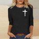 thumbnail image 2 of Mujeres Tres Cuartos de Manga Tops Moda Impresa Suelta Casual Cuello Redondo Suéter Blusa con Mangas 3/4, Mezcla de Poliéster para el Uso Diario de Verano, 2 of 5