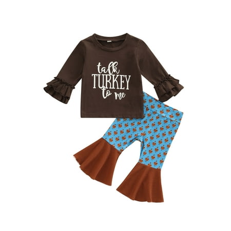 

Bagilaanoe 2Pcs Toddler Baby Girl Thanksgiving Day Outfits Letter Print Long Sleeve T Shirt Tops Patchwork Flare Trousers 6M 12M 18M 24M 3T Infant Fall Long Pants Set