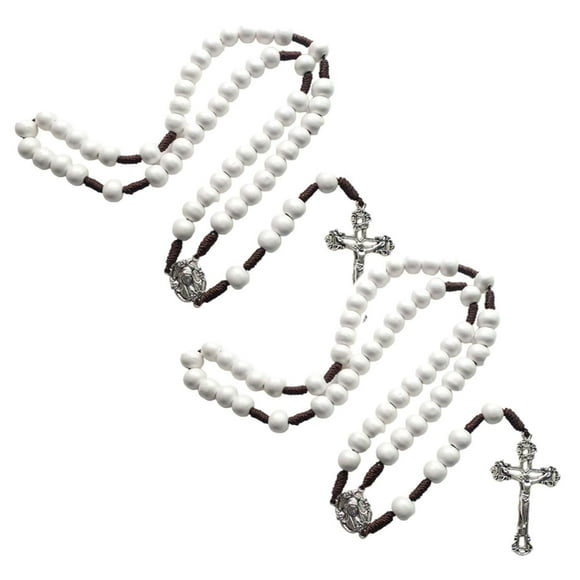 Hermosos Rosarios CatholicDivin04 2Pzas 30cm 5.3x3.1cm Cruz Cuentas 10mm Madera Blanco.