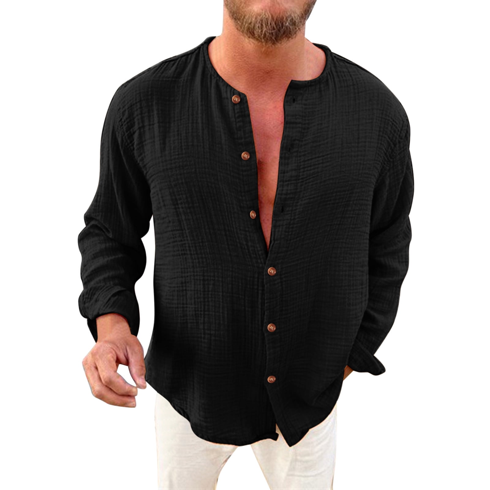 Black collarless dress shirt best sale