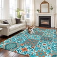 thumbnail image 2 of Large Area Rugs for Living Room Bedroom, Retro Middle Century 8'x10' Rug Washable Carpet Runner Indoor Outdoor, Rustic Bohemia Style Aztec Blue Non Slip Floor Mats Rug for Kitchen, Patio, 2 of 8