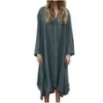 thumbnail image 4 of Wyobmus Womens Summer Linen Dresses Rolled-Up Long Sleeve Button Down Maxi Shirt Dress Casual Solid Color Turndow Collar Dress With Pocket Olive Green, 4 of 5