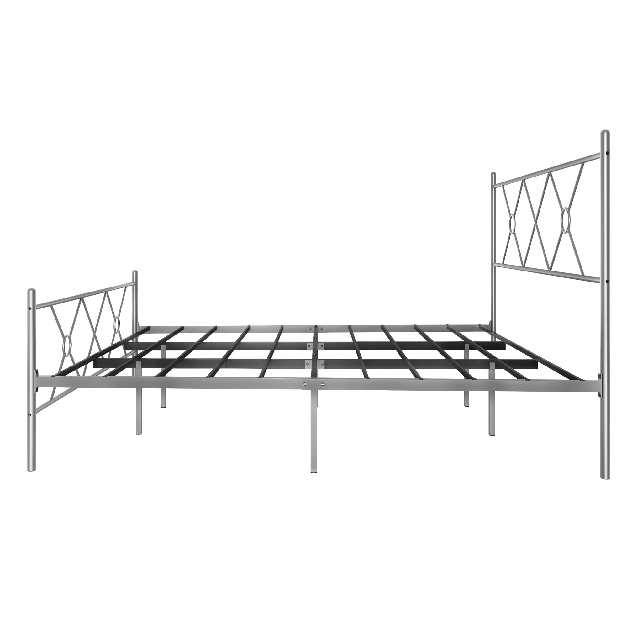 Home Design Marietta Twin Modern Metal Bed, Diamond Pattern Design, No Box Spring Needed, Sliver Gray, Easy Assembly